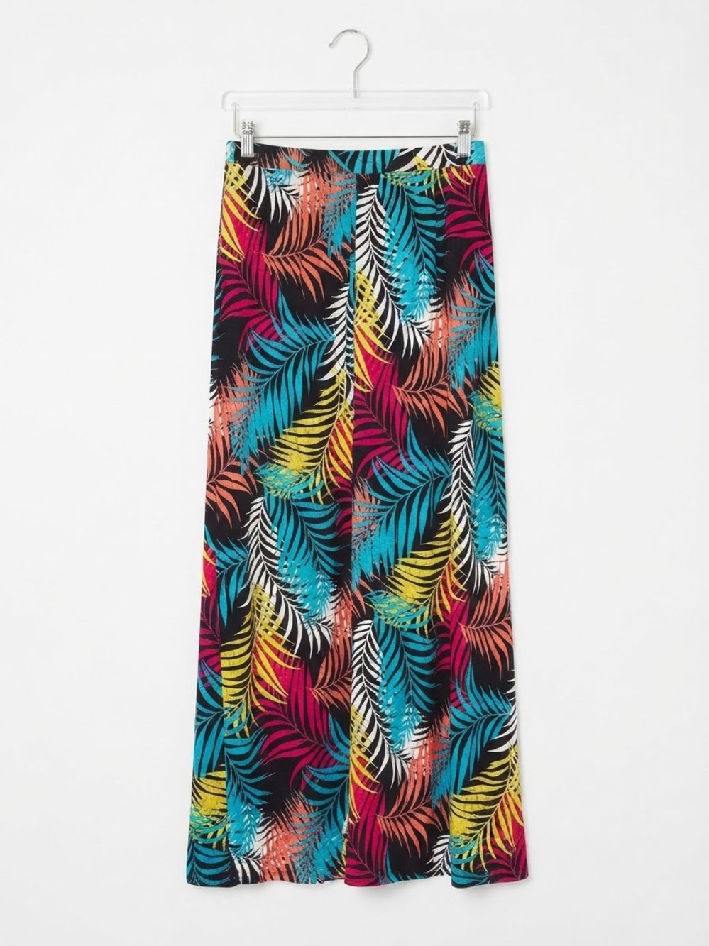 Colorful Tropical Leaf Print Cotton Maxi Skirt Side Slits NWOT, Size S